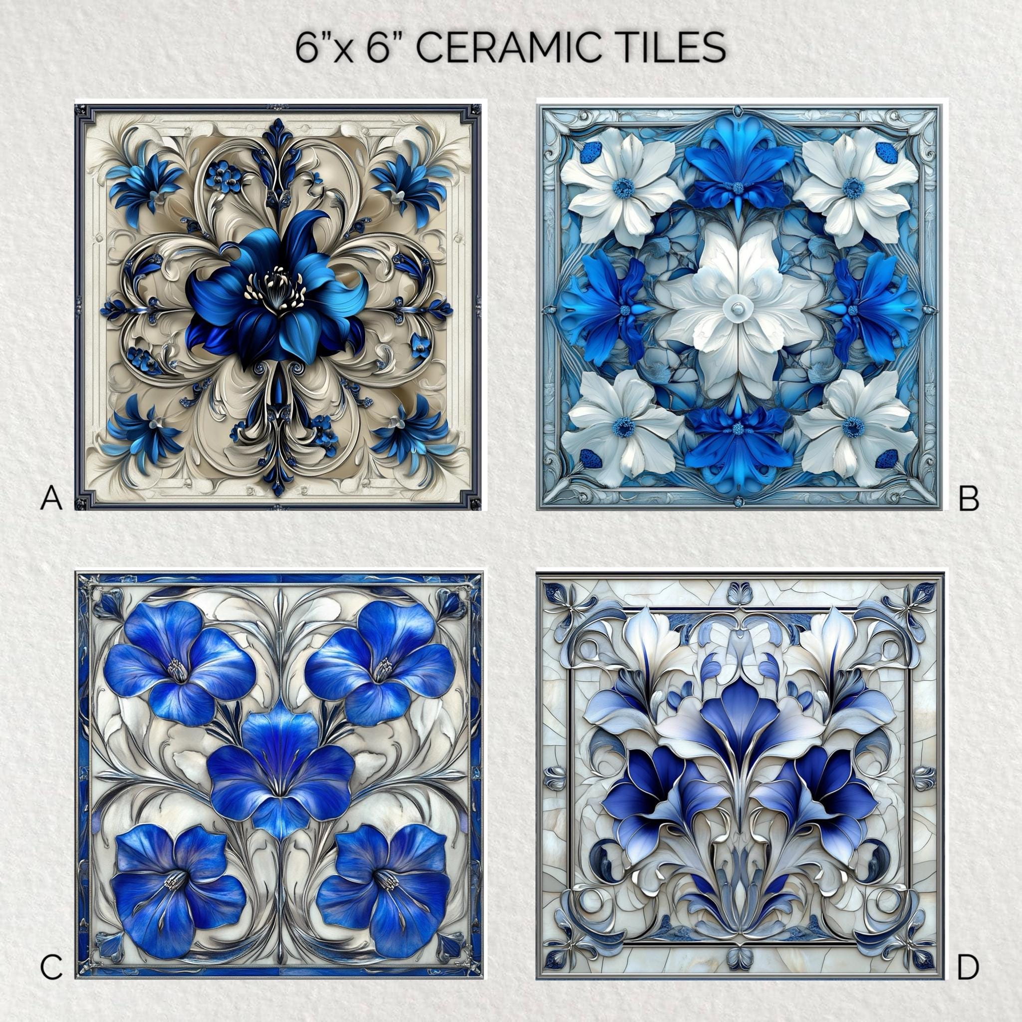 Art Nouveau Ceramic Decorative Tile 6x6” * Glossy * Trivets * Tile Wall Art