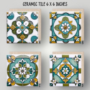 Azulejo de cerâmica: Arte de parede brilhante 15x15 cm, suporte para panelas e decoração