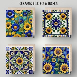 Sunflower Handmade Ceramic Bee Tile: 6x6" Glossy Wall Art & Trivet