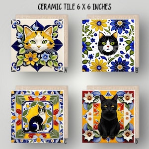 Cats Ceramic Tile: Symbol of Medicine, Glossy Wall Art 6x6"