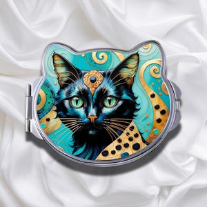 Cat Shaped Compact Mirror * Silver * Makeup Pocket Mirror - Bridal Shower Gift * Birthday Gift * Christmas Gift * Cat Lover Gift