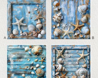 Azulejo cerámico de concha - Arte mural costero brillante, salvamanteles (15x15 cm)