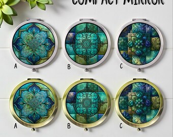 Floral Compact Mirror: Silver or Bronze Makeup Pocket Mirror
