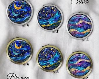 Stained Glass Handmade Compact Mirror * Silver or Bronze- Makeup Pocket Mirror - Bridal Shower Gift | Birthday Gift | Christmas Gift