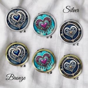 Hearts Compact Mirror * Silver or Bronze- Makeup Pocket Mirror - Bridal Shower Gift | Birthday Gift | Christmas Gift