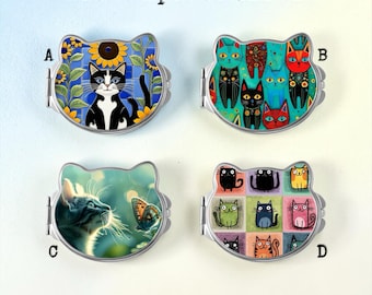 Cat Shaped Compact Mirror * Silver * Makeup Pocket Mirror * Cat Lover Gift