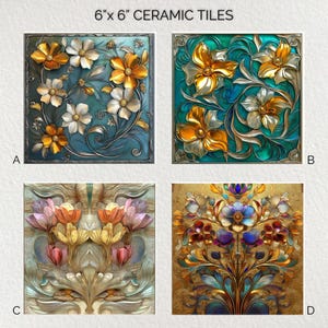 Art Nouveau Ceramic Decorative Tile 6x6 * Glossy * Trivets * Tile Wall Art * Ceramic Tile