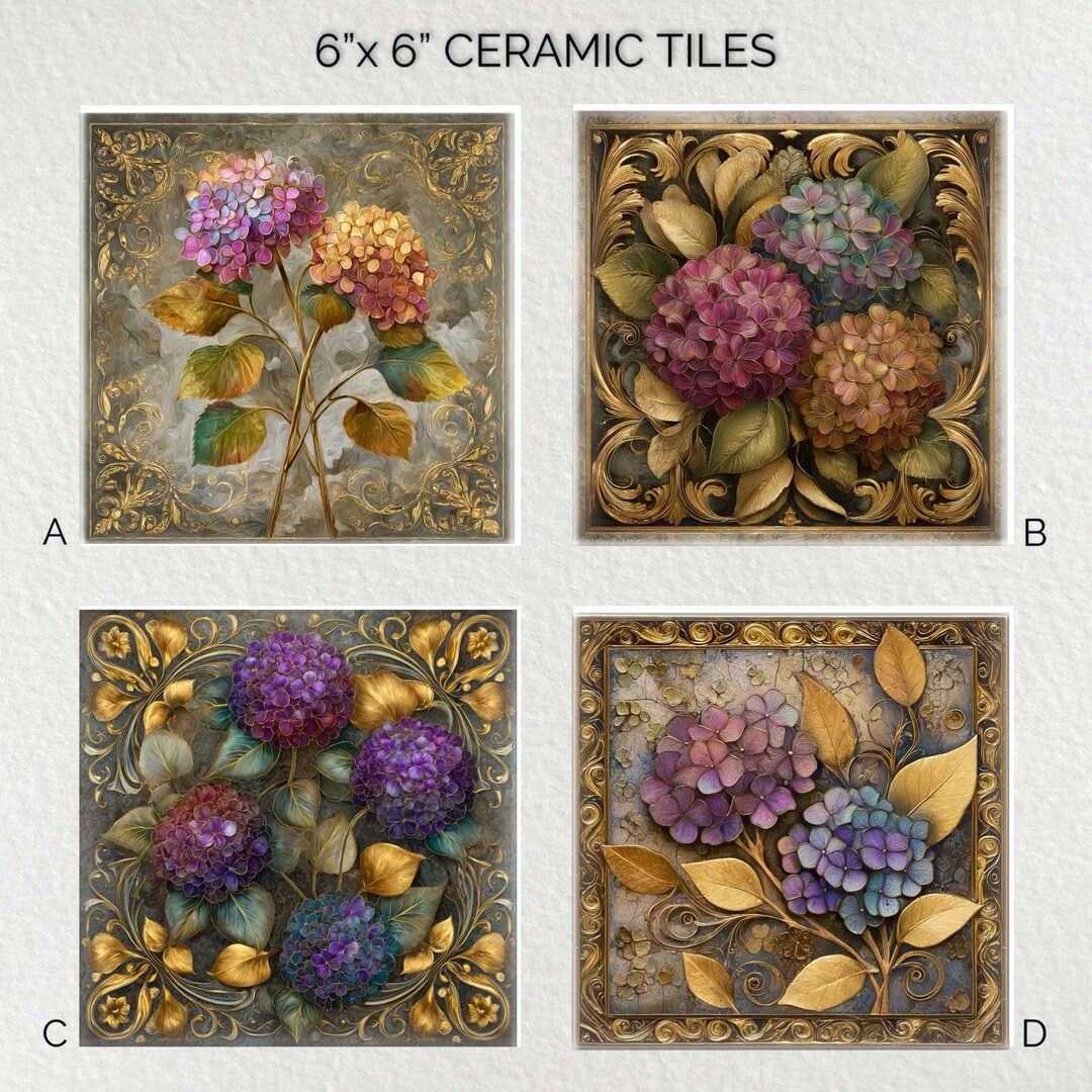 Art Nouveau Hydrangeas Ceramic Decorative Tile 6x6 * Glossy * Trivets ...
