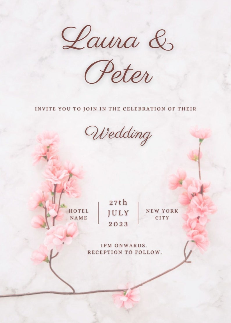 Wedding Invitation Canva Template Floral Background Etsy