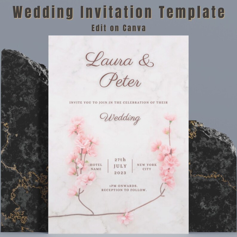 Wedding Invitation Canva Template Floral Background Etsy