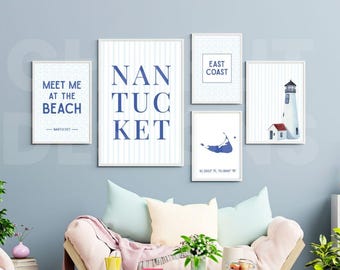 Nantucket Coastal Prints Set | Nautical Beach House Wall Art (Digital Download)