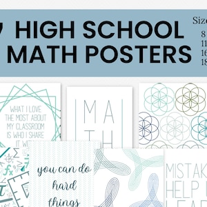 7 Educational Posters for High School Math Classroom blue, printable math decor, middle school math posters, classroom gallery wall