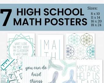 Blau & Grün Mathe Klassenzimmer Poster, 7er Set (Digitaler Download)
