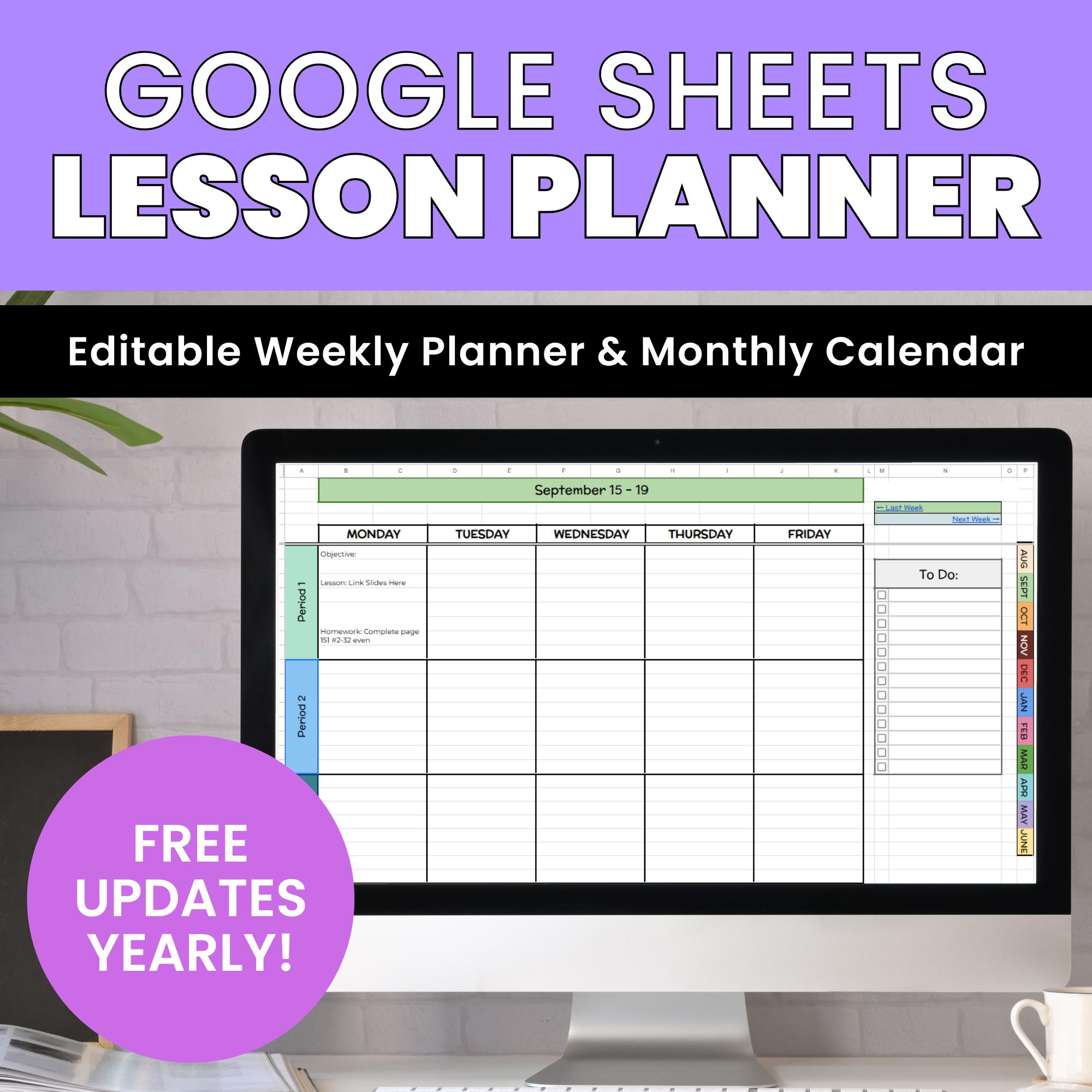 Editable Google Sheets Teacher Planner for Monthly & Weekly Lesson ...