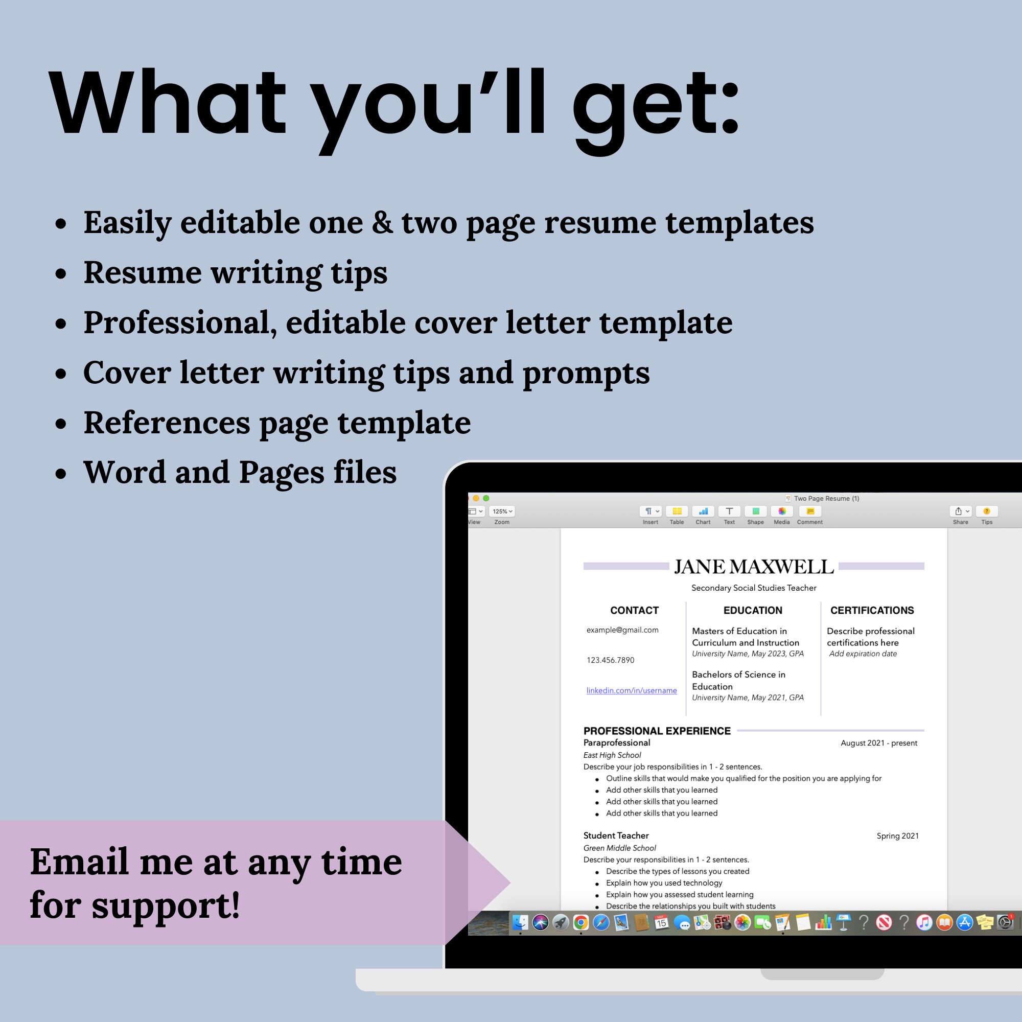Modern Teacher Resume and Cover Letter Template - Etsy