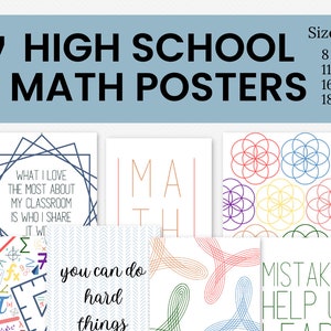 7 Multicolor Educational Posters for High School Math Classroom, printable math decor, middle school math posters, classroom gallery wall