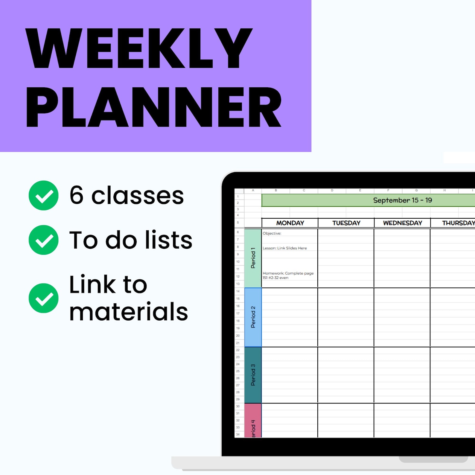 Editable Google Sheets Teacher Planner for Monthly & Weekly Lesson ...