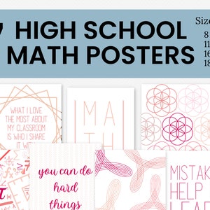 7 Educational Posters for High School Math Classroom pink, printable math decor, middle school math posters, classroom gallery wall