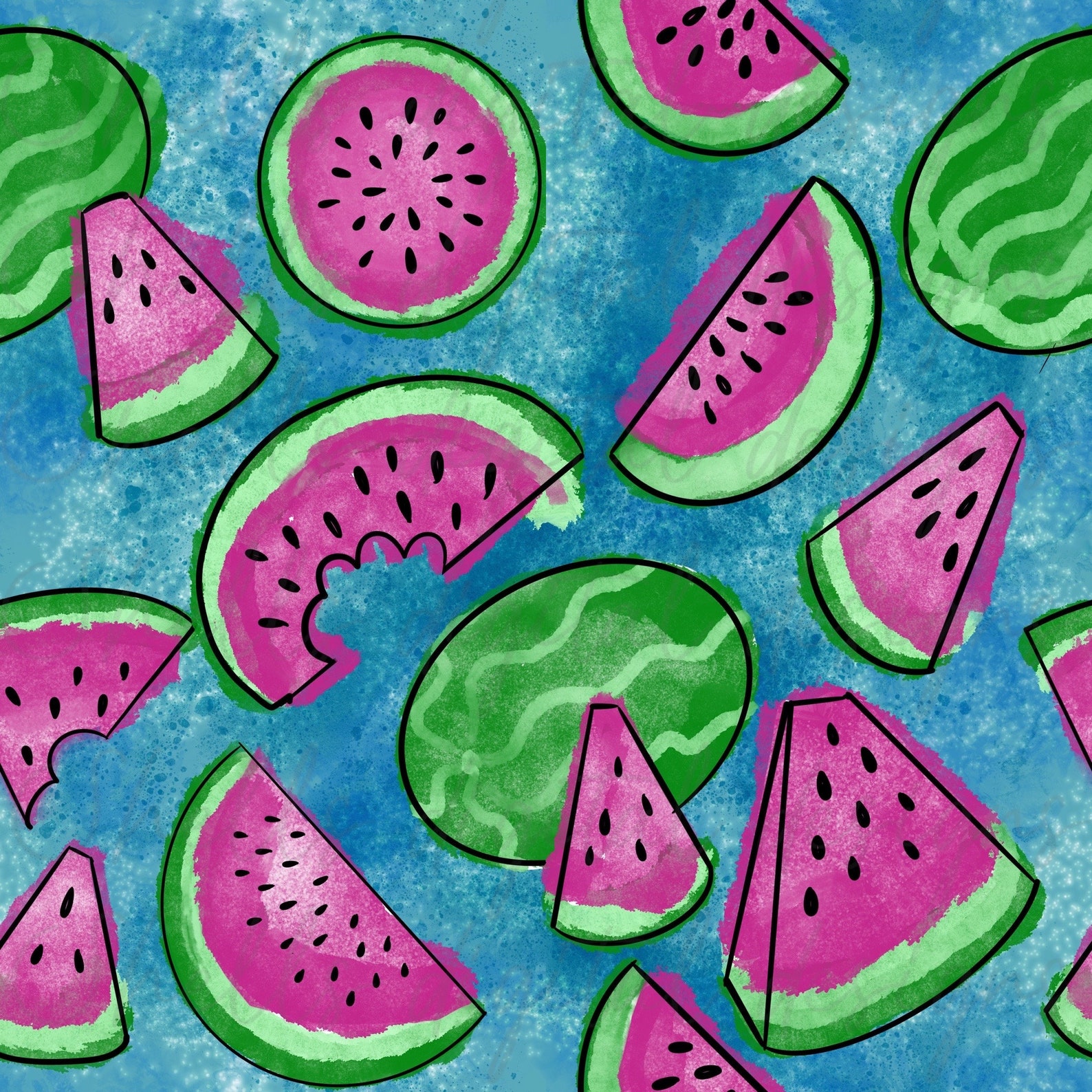 Watermelons Hand Drawn Seamless Pattern Design PNG Digital Download ...