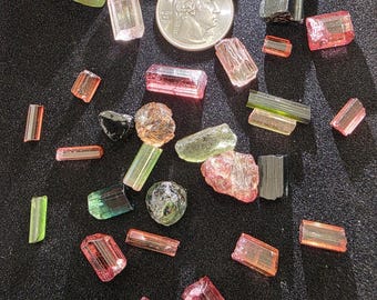 Raw Tourmaline Crystal Lot (15.28g): Pink-Green Bicolor, Minimal Inclusions