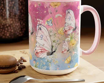 Two-Tone Coffee Mugs - Butterflies, 15oz