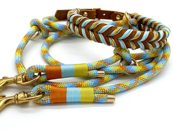 Hundehalsband aus Fettleder mit Paracord und Tauleine, Modell „Sola“