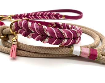 Hundehalsband aus Fettleder mit Paracord und Tauleine mit Lederhandschlaufe, Modell „Rosalie“