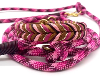 Hundehalsband aus Fettleder mit Paracord und Tauleine, Modell „Emmi“