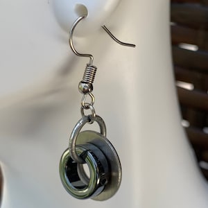 Hematite and Reclaimed Metal Washer Earrings