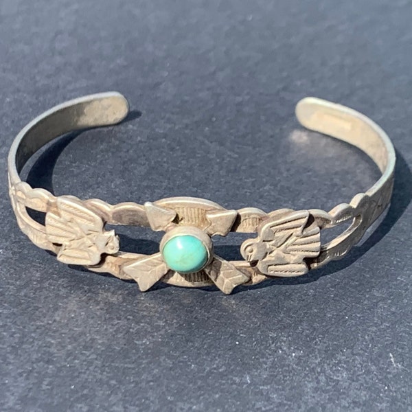 Petite Antique Sterling Silver Turquoise Cuff Bracelet