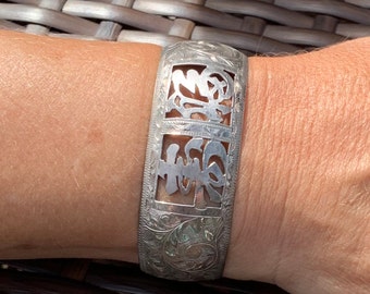 Vintage 950 Silver Cuff Bracelet with Chinese Symbols