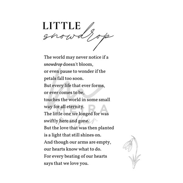 Little Snowdrop - miscarriage or baby loss poem - Printable poem/Digital Download. Poetry, Poem, Motherhood, Mother’s day