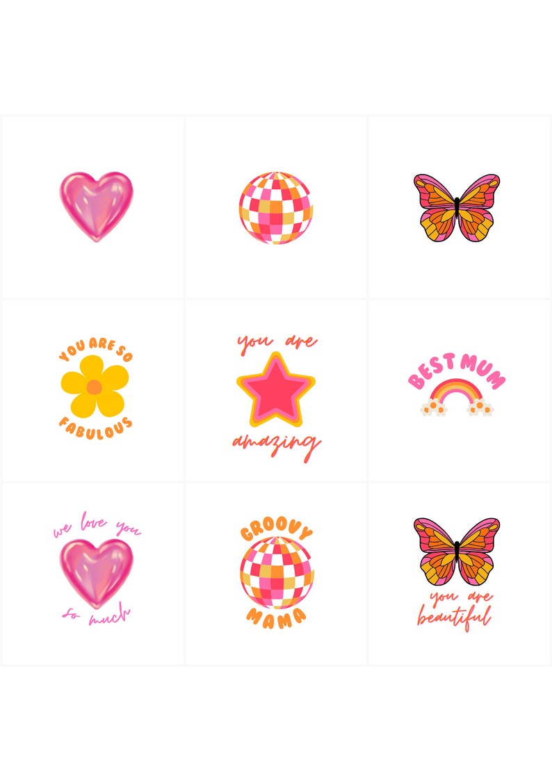 Retro Gift Tags - 9 Square Designs on A4 Printable Tags/digital ...