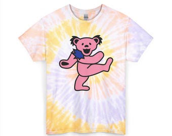 Grateful Dead Dancing Bear Pink Tie Dye T Shirt - Vintage Rock