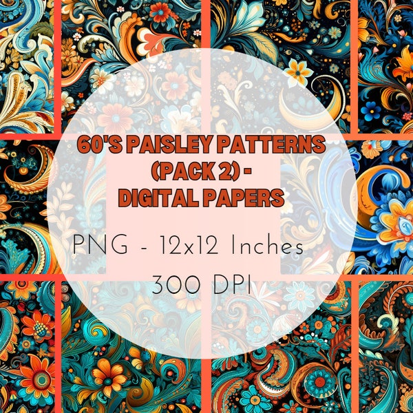 10 Paisley Digital Prints (PACK 2), Digital Papers, Seamless, Paisley Digital Patterns, Paisley Seamless Digital Patterns