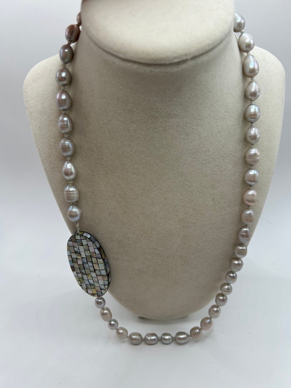 HSN marked 925 Sterling Pearl and Inlay Necklace