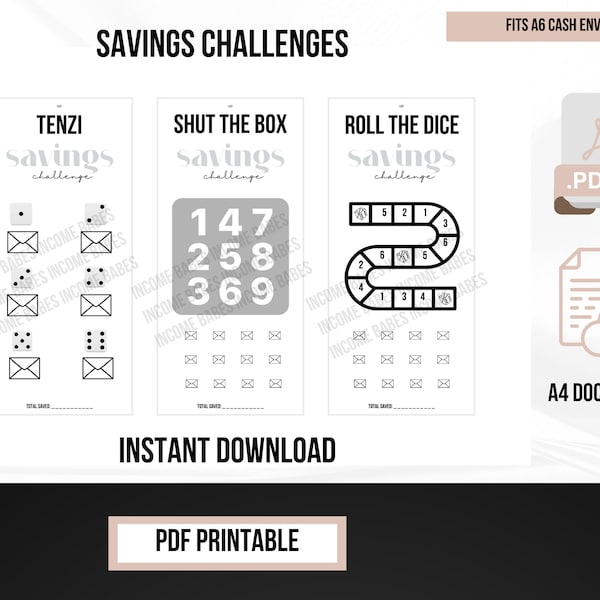 Tenzi Shut The Box Dice UPDATED Savings Challenges Cash Stuffing Challenge Savings Tracker | A6 Budget Binder A4 PDF Downloadable