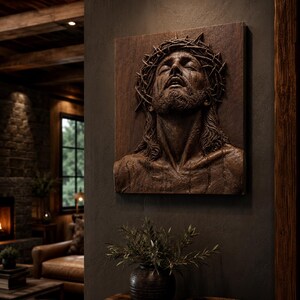 Jesus Christ Crown of Thorns Bas-Relief STL | CNC Carving File | Religious Wood Art image 2