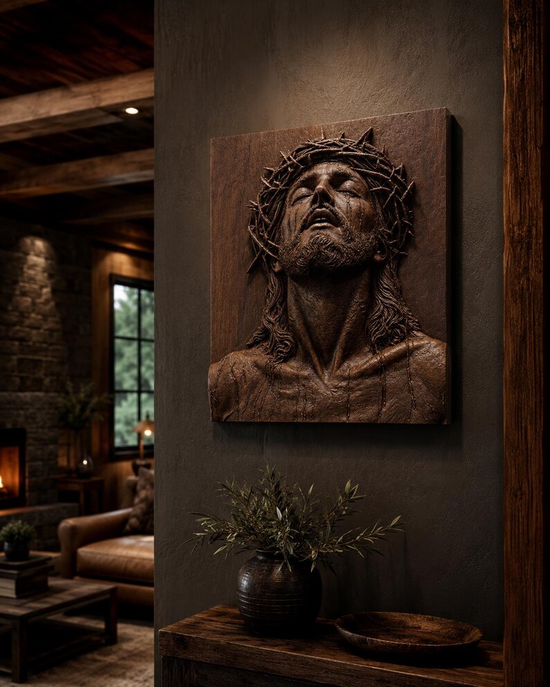 Jesus Christ Crown of Thorns Bas-Relief STL | CNC Carving File | Religious Wood Art image 2