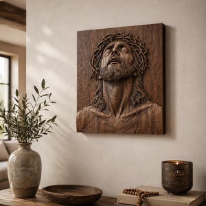 Jesus Christ Crown of Thorns Bas-Relief STL | CNC Carving File | Religious Wood Art image 4