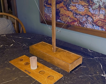 Handgefertigtes Haken und Ring Wurfspiel: Birkenholz, Nickel Kette