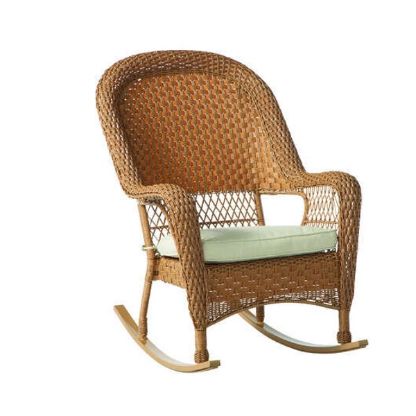 Weather & UV Resistant Handwoven Tan Deep Seating Porch Deck Patio Wicker Frame Rocking Chair with Durable Steel Frame Powder-Coated Finish