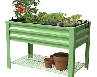 Outdoor Durable Powder Coated Steel Green Raised Garden Bed With Stand Liner Included Garden Planter