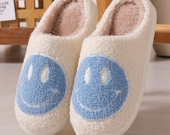 Smiley Face Slippers Fluffy Cushion Slides Cute Women's Comfortable Smile