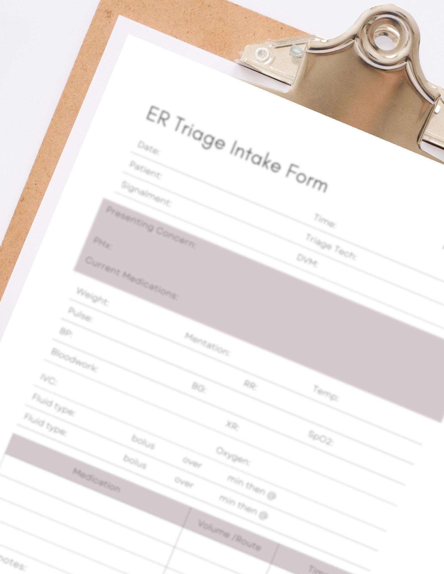 Emergency Vet Triage Form Veterinary Clinic Hospital ER Etsy