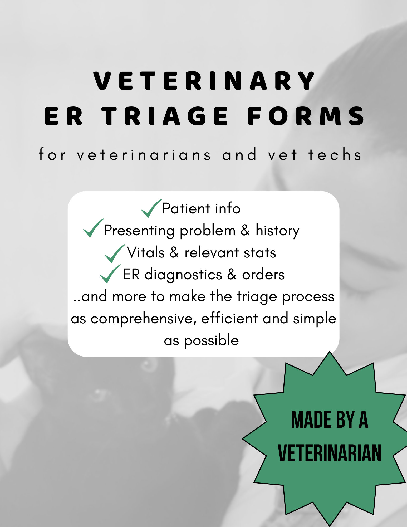 Veterinary Triage Form for Veterinary Clinic Office Vet Urgent Care