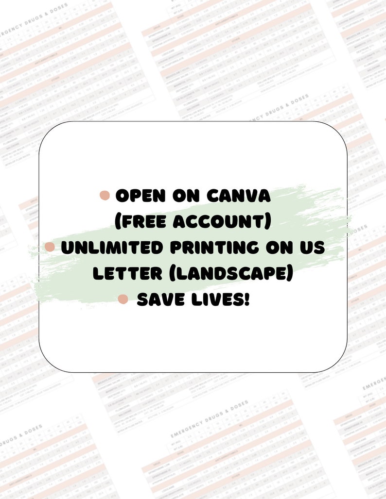 Vet Emergency Drug Chart ER CPR Table Veterinary Drug Dose Etsy