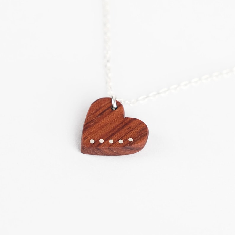 5th Anniversary Gift For Wife Wood Heart Necklace Custom Wood Pendant Wooden Pendant Wood Anniversary Necklace Wood Gift image 2