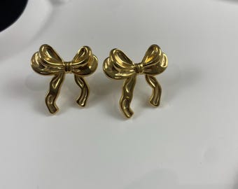 Gold Bow Earrings – Stainless Steel Studs – Dainty Gift for Her UK/US