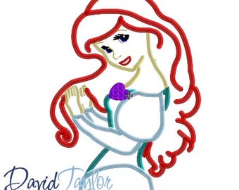 Ariel Bust Applique Embroidery Designs 4x4 5x7 6x10 7x10 in 9 formats Instant Download DTDigitizing Disneyland The Little Mermaid Flounder